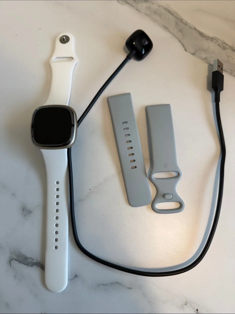 fitbit White Smartwatch with gold Bezel - Silicone Band,charger and second band